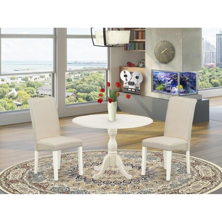 East West Furniture 3 Piece Dublin Dinning Room Table Set - Linen White DMBA3-LWH-01